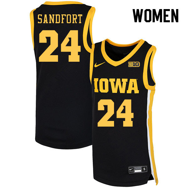 Women #24 Pryce Sandfort Iowa Hawkeyes College Basketball Jerseys Stitched Sale-Black